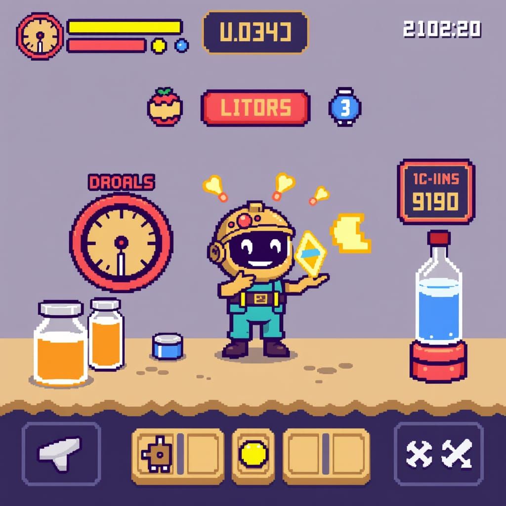 Pixel Art Character Collects Metric Units in Chiptune Style