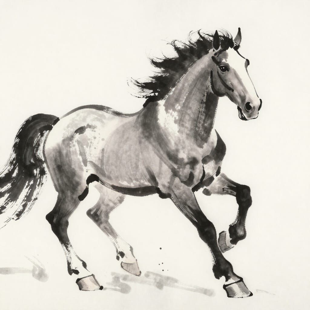 Dynamic Ink Horse Sketch in Japanese Style