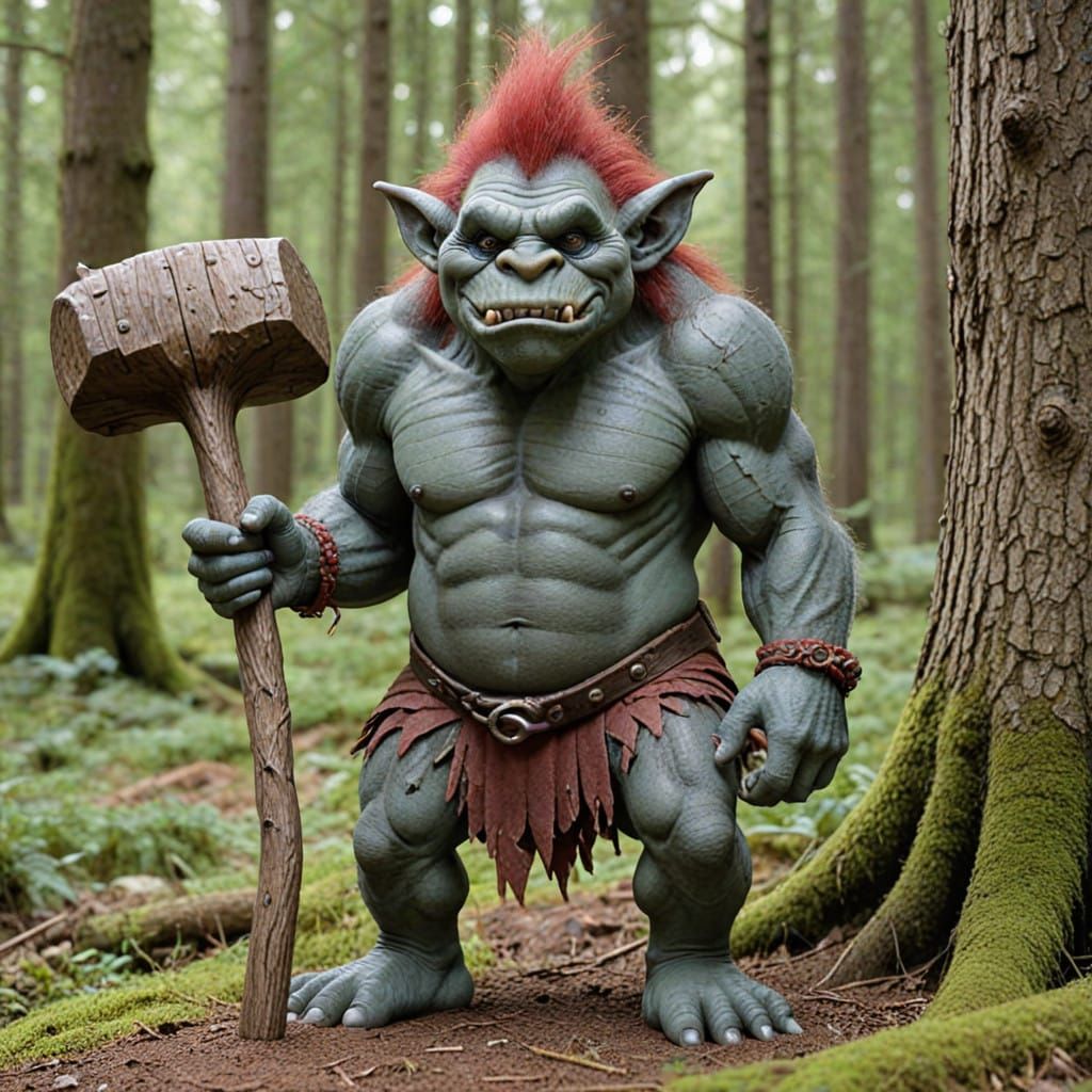 Troll Wields Wooden Club in Dark Fantasy Art