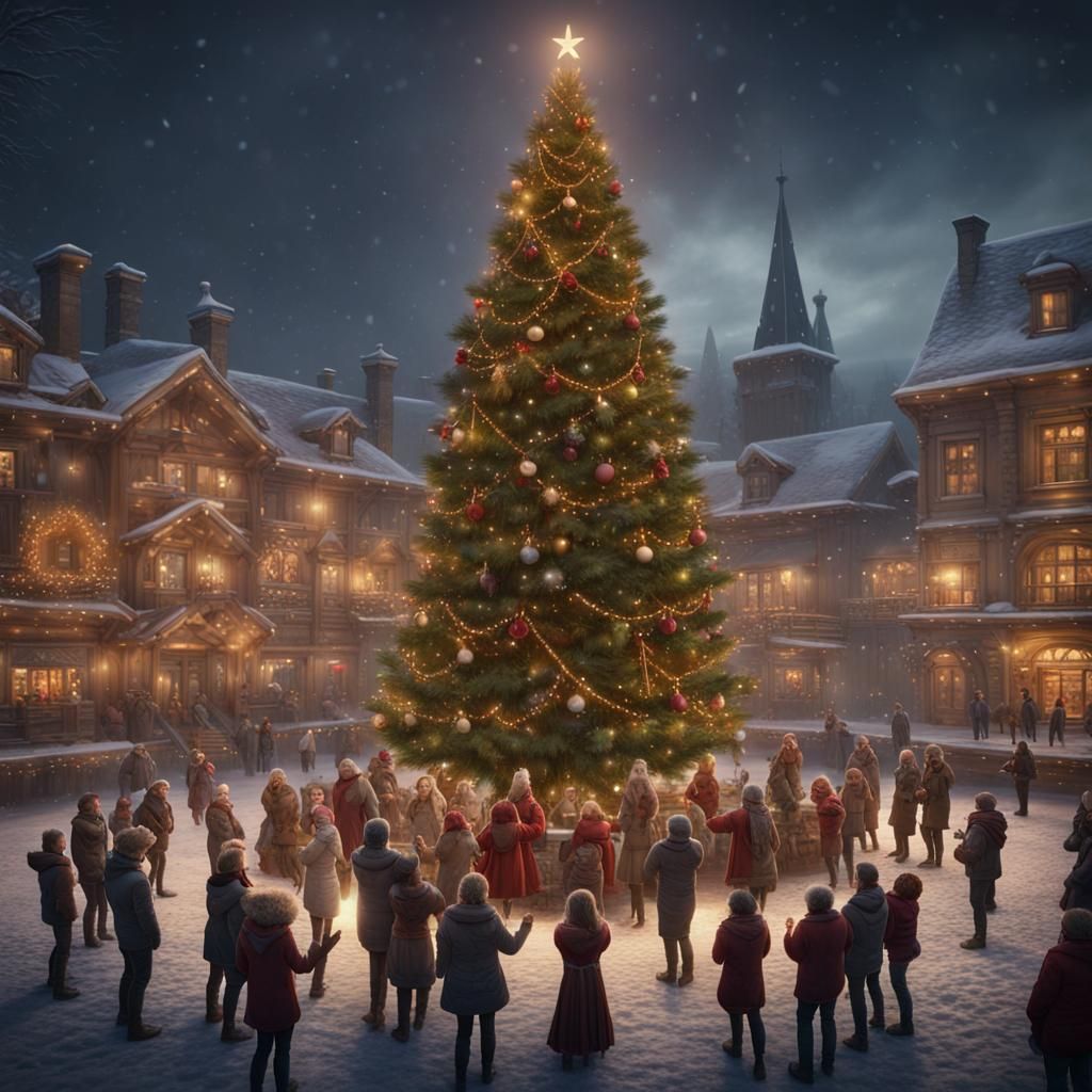 Festive Christmas Tree Celebration in Town Square