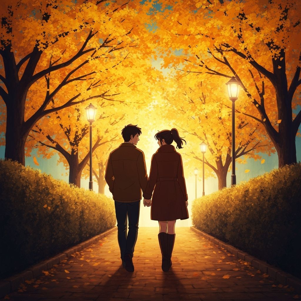 Romantic Autumn Night Scene in Animation Style