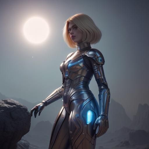 Blonde Woman and Blue TARDIS on Alien Planet