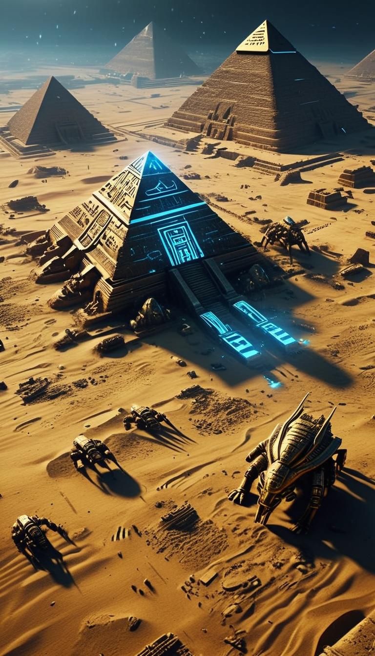 Celestial Cyberpunk War Between Atlantis and Ancient Egypt