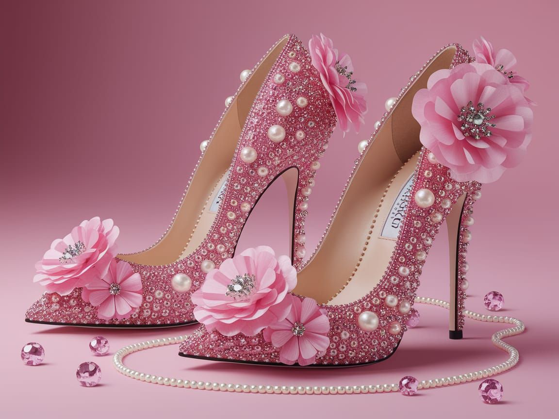 Extravagant Pink High-Heeled Shoes with Gems