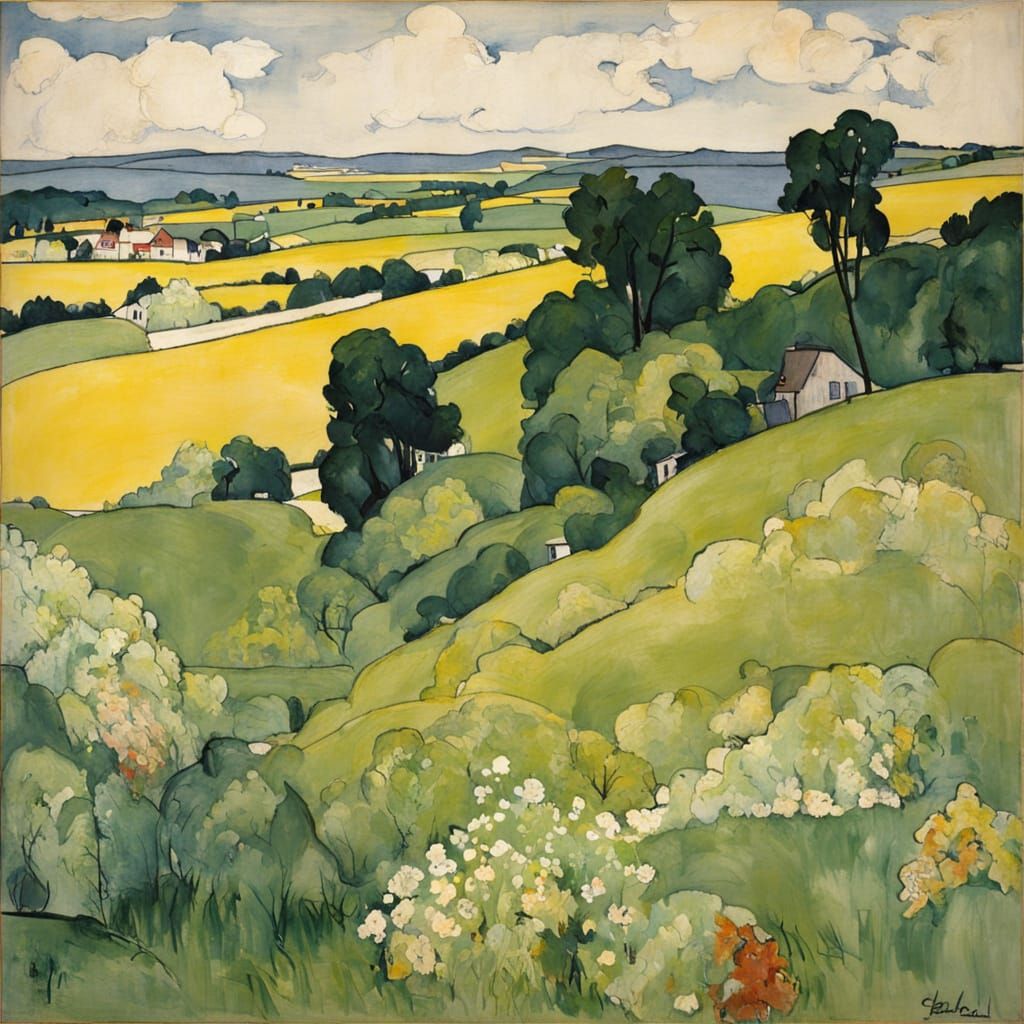 Colorful Summer Landscape in Expressionist Style