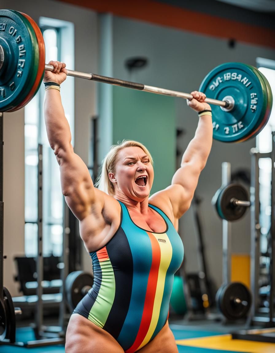 A Plump Fbb Russian Weightlifter's Intense Moment in Multico...