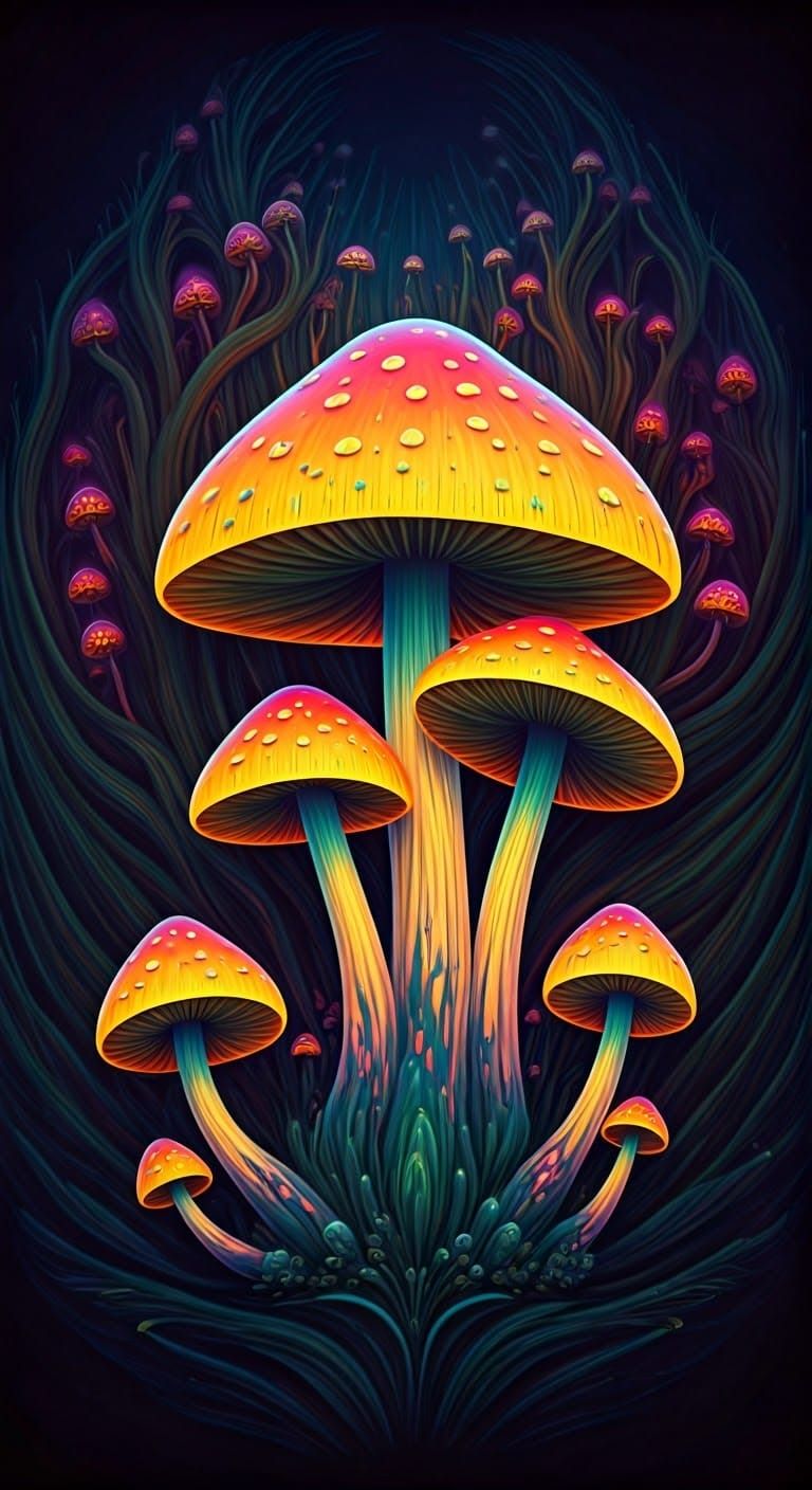 Glowing Forest Mushrooms in Psychedelic Style