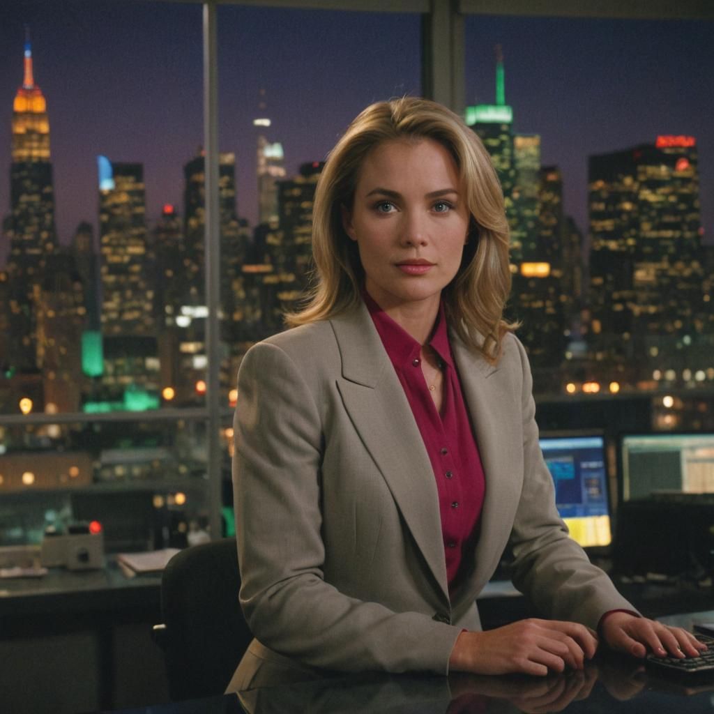 Jessica Moore, CBS News Anchor in 90s Film Style