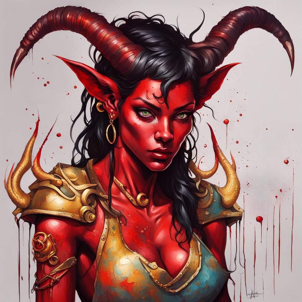 Tiefling Portrait in Graffiti Splash Art Style
