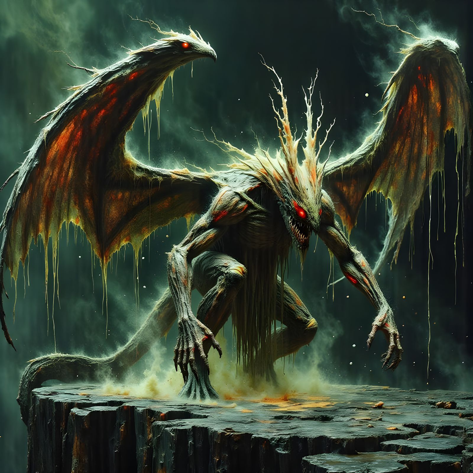 Grotesque Gothic Prometheus Parody in Dark Oil Paint