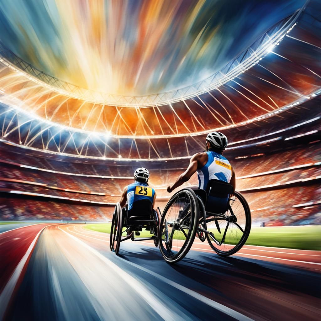 Wheelchair Racing in Olympic Stadium: Digital Watercolor