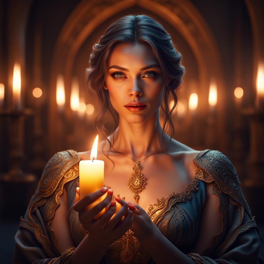 Woman with Candle: Fantastical Matte Painting