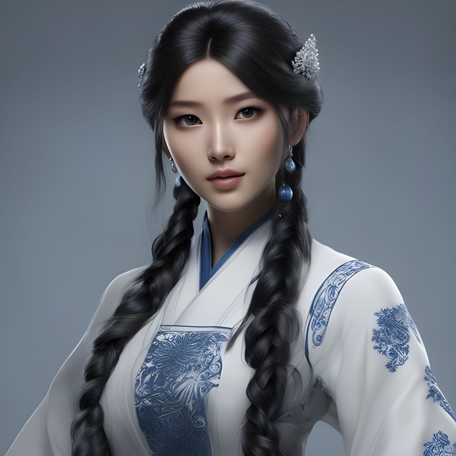 Beautiful Asian Girl with Unique Hairstyle, Splash Art