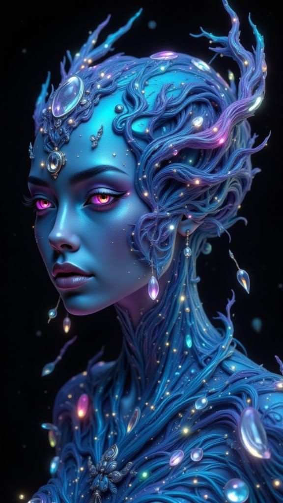 Regal Alien Hybrid Portrait with Bioluminescent Skin