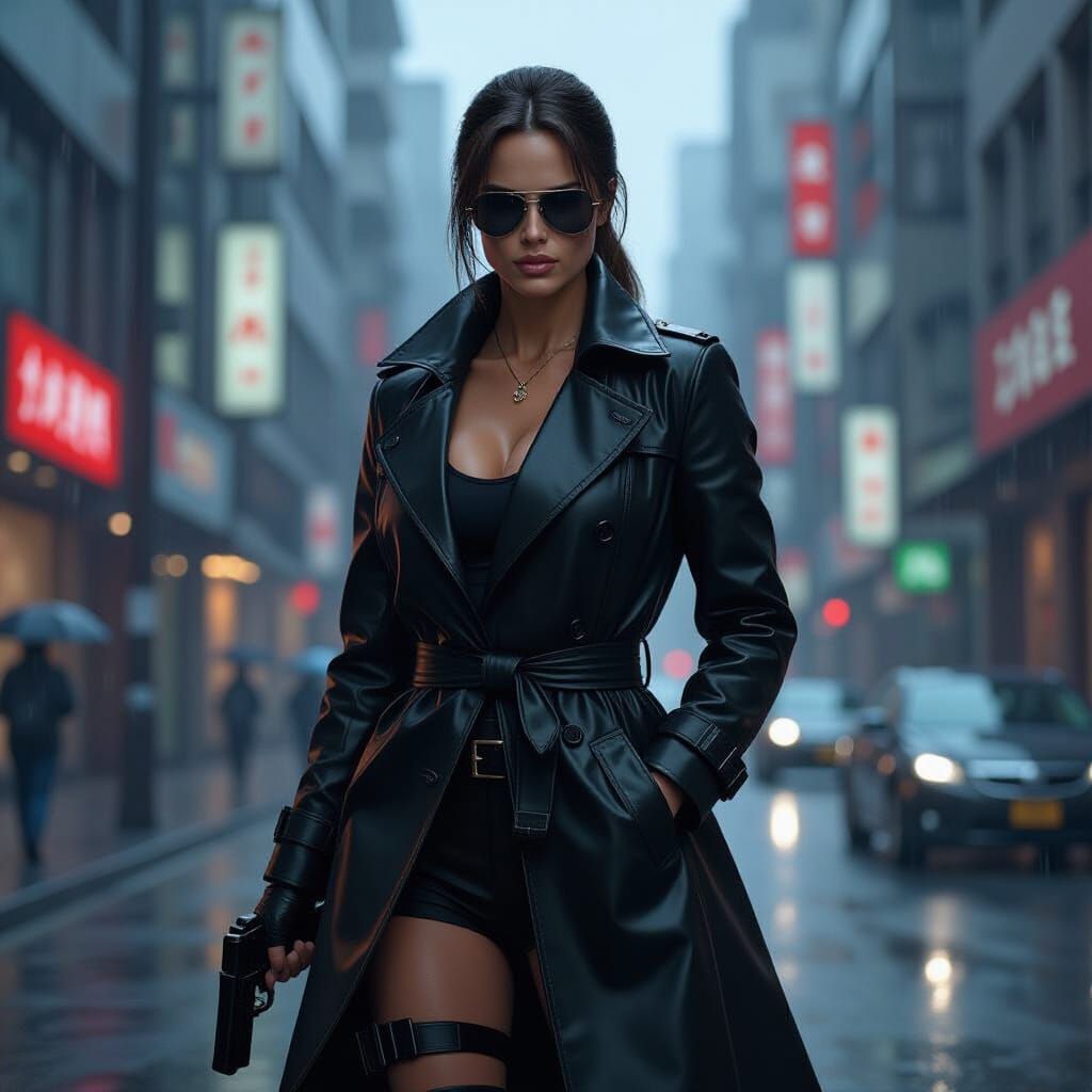 Lara Croft in Matrix Style on Neo-Tokyo Street