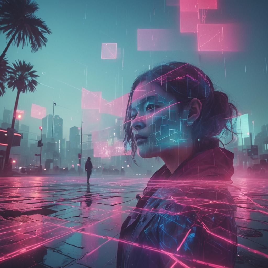 Neon Grid Vaporwave Dreamscape in Cyberpunk Style