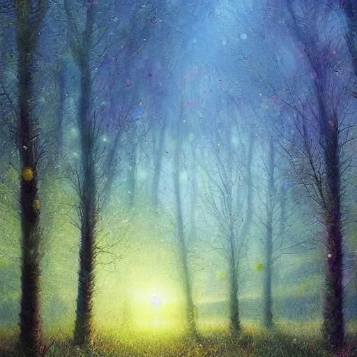 Ethereal Orbs Floating Above Mystical Forest