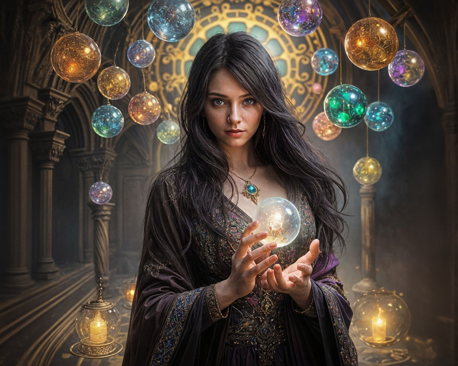 Mystic Sorceress Conjures Glass Spheres