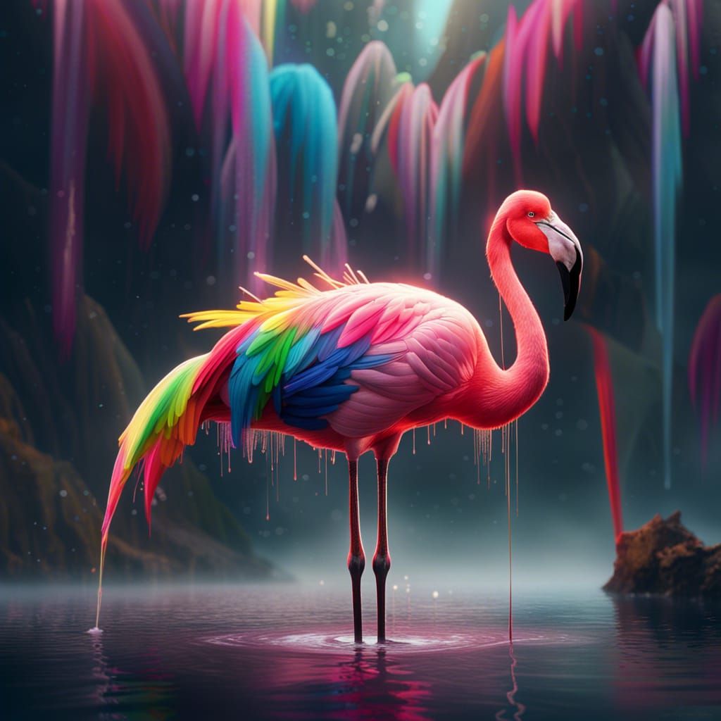 Rainbow Unicorn Flamingo in Digital Matte Painting