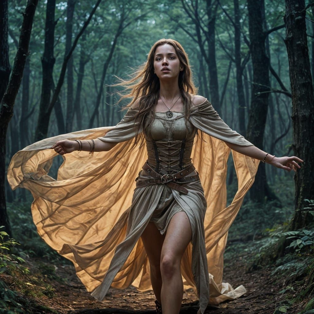 Ethereal Fantasy Warrior in Dark Forest
