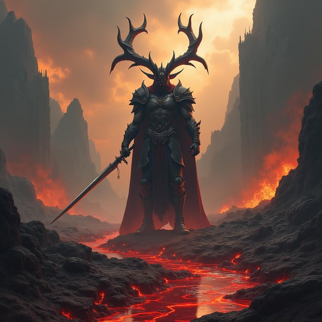Khorne, Evil God of War in Apocalyptic Landscape