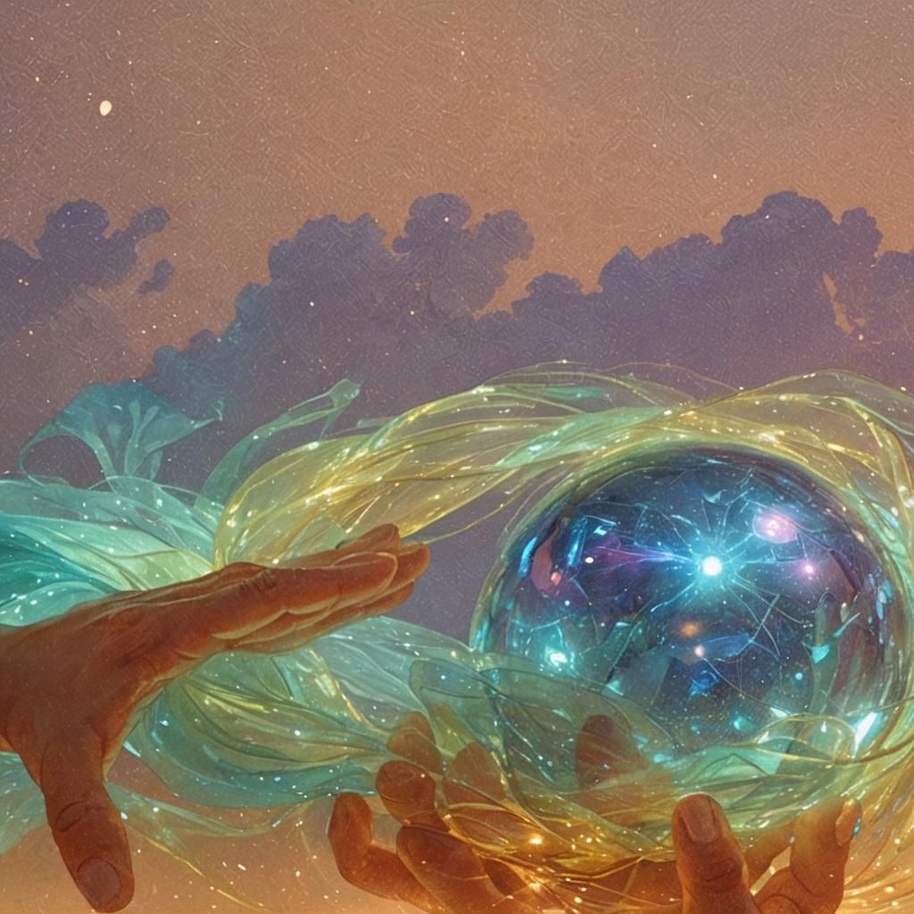Hands Embrace Glowing Orb: Vivid Digital Art