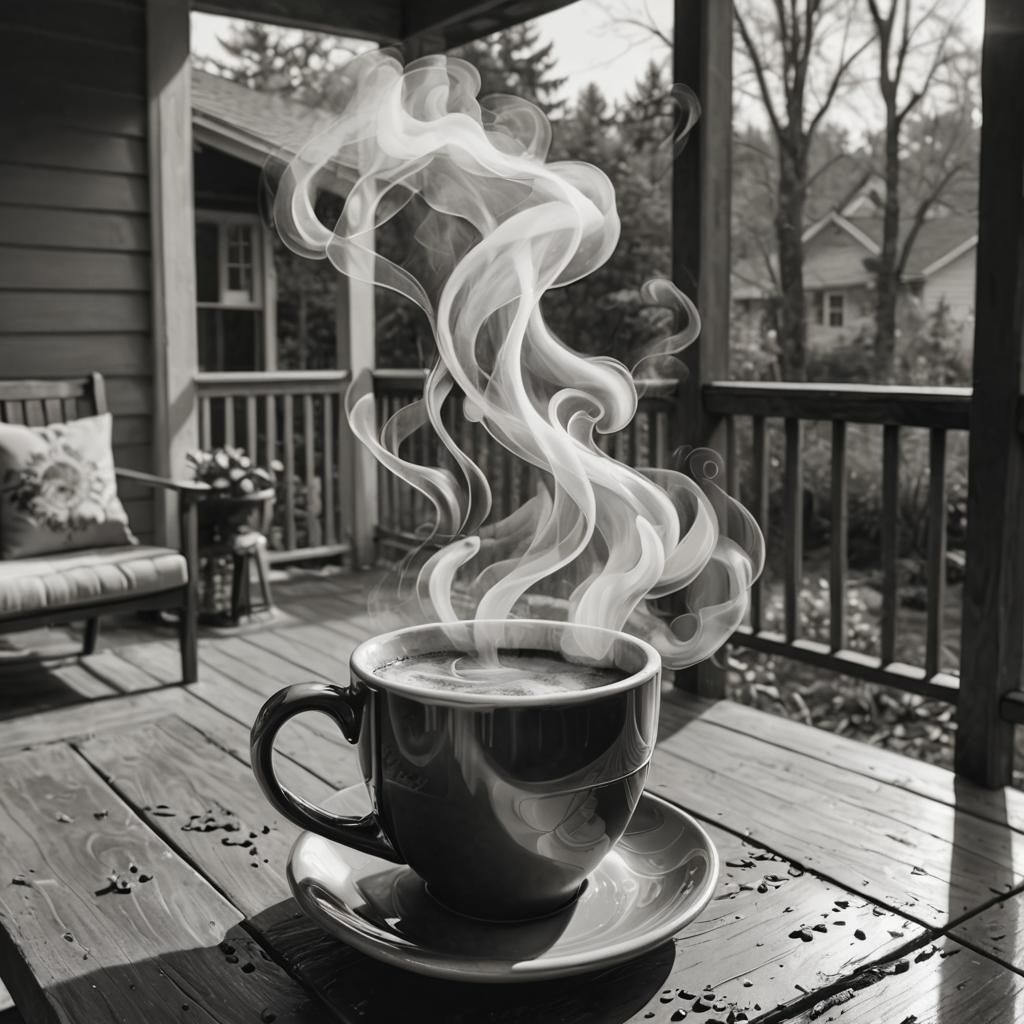 Steaming Coffee Mug: Hyperdetailed Ink and Charcoal Art