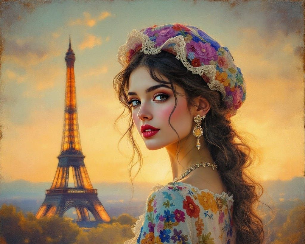 Elegant French Woman in a Dreamy Eiffel Tower Setting