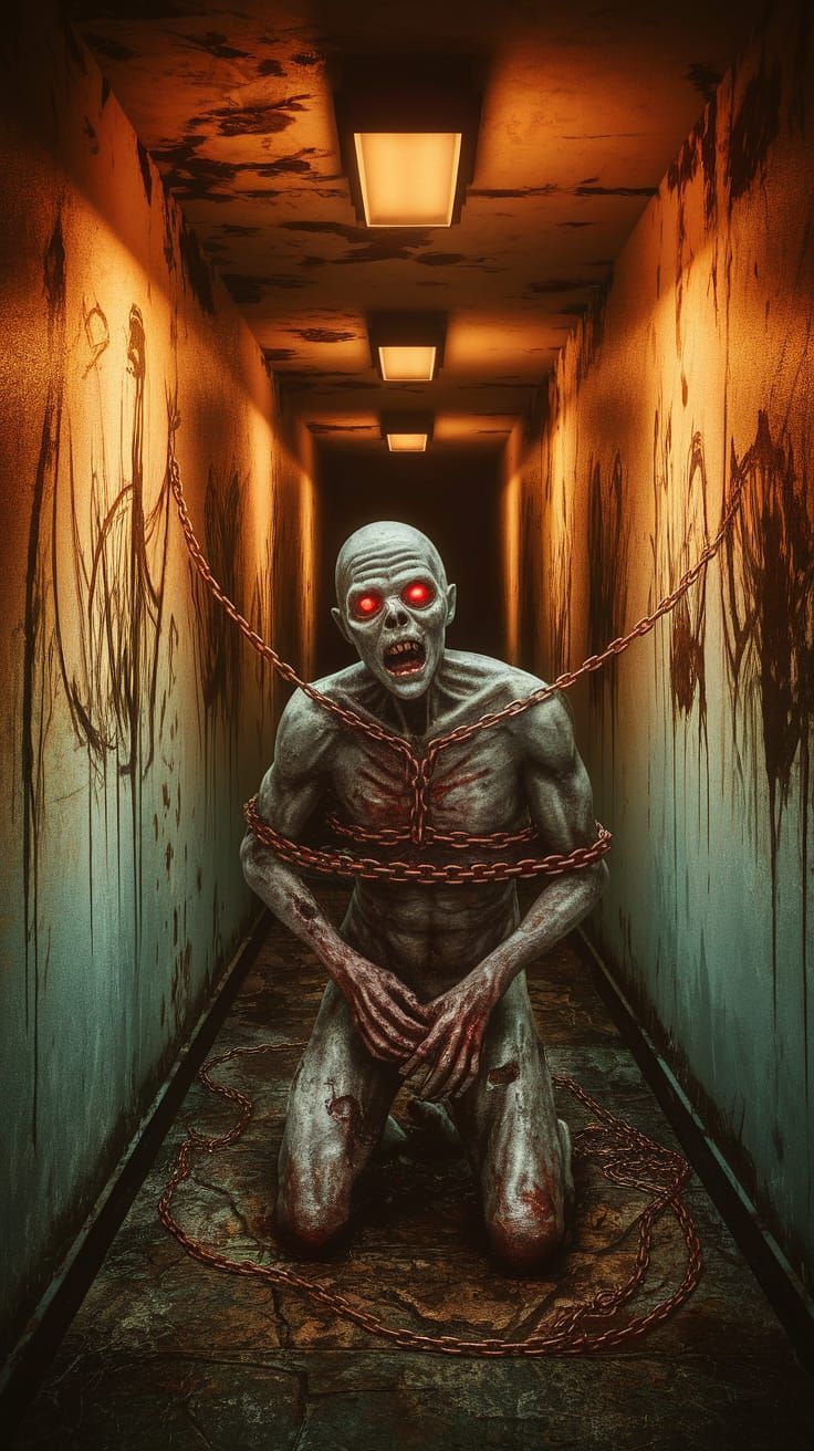 Reanimated Ghoul in Dark, Abandoned Morgue