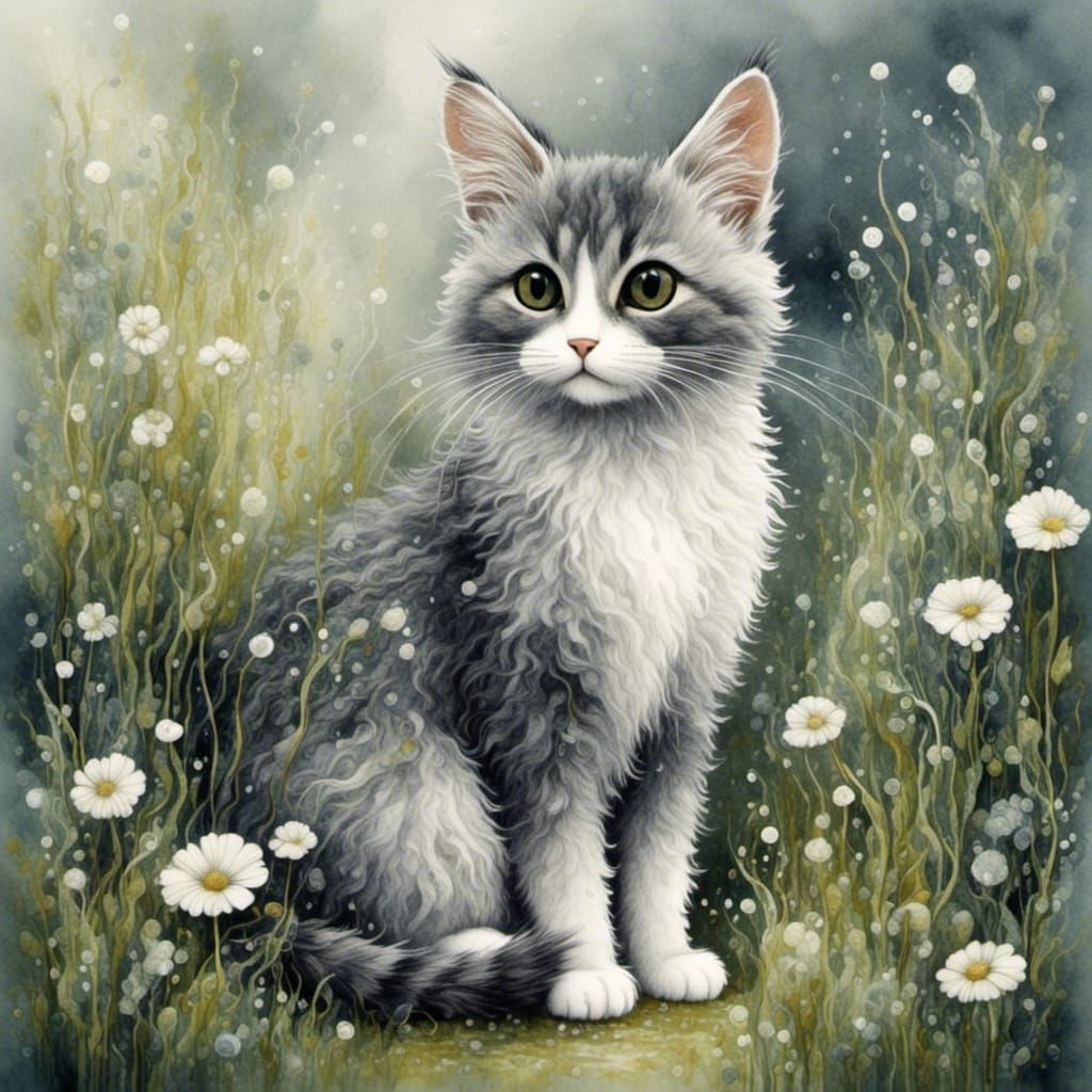 Cute Watercolor Cat with Intricate Details