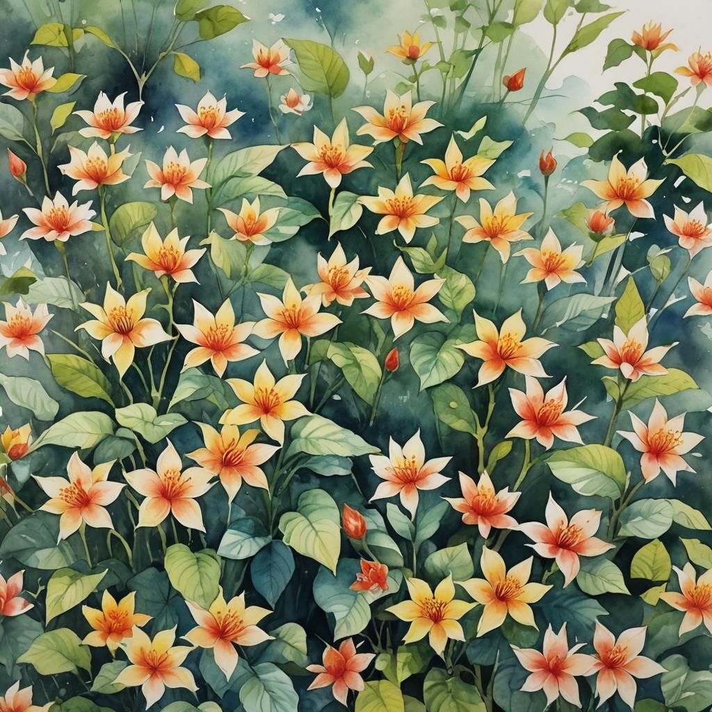 Rushing Water in Chinese Watercolor Style