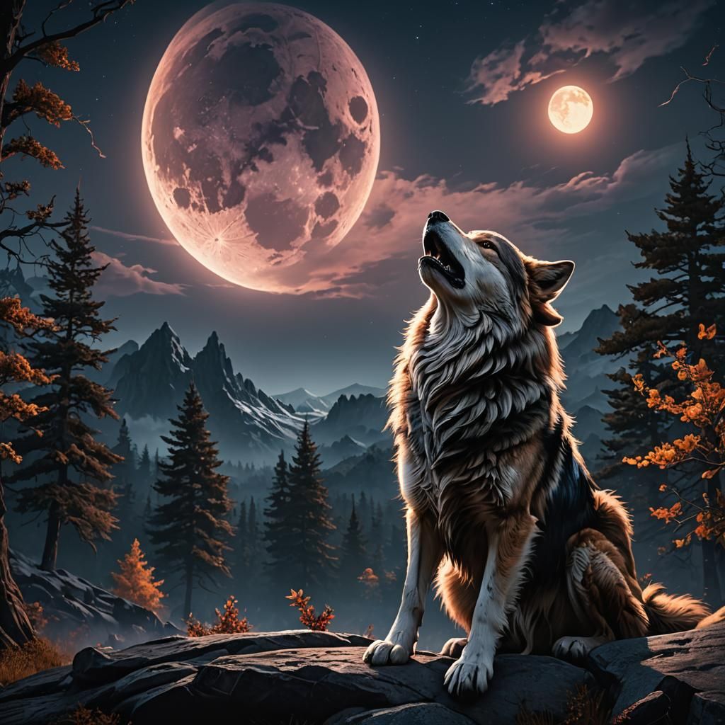 Dire Wolf Howling at Moon: Fantasy Concept Art