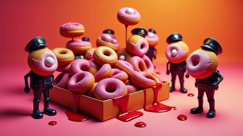 Donut Crime Scene in 3D Digital Art Style