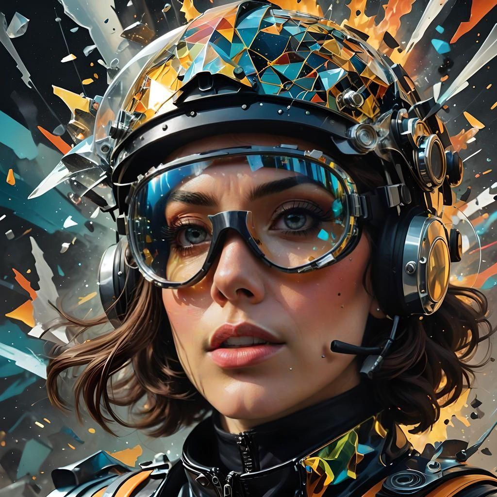 Woman in Goggles with Shattered Glass - Digital Art
