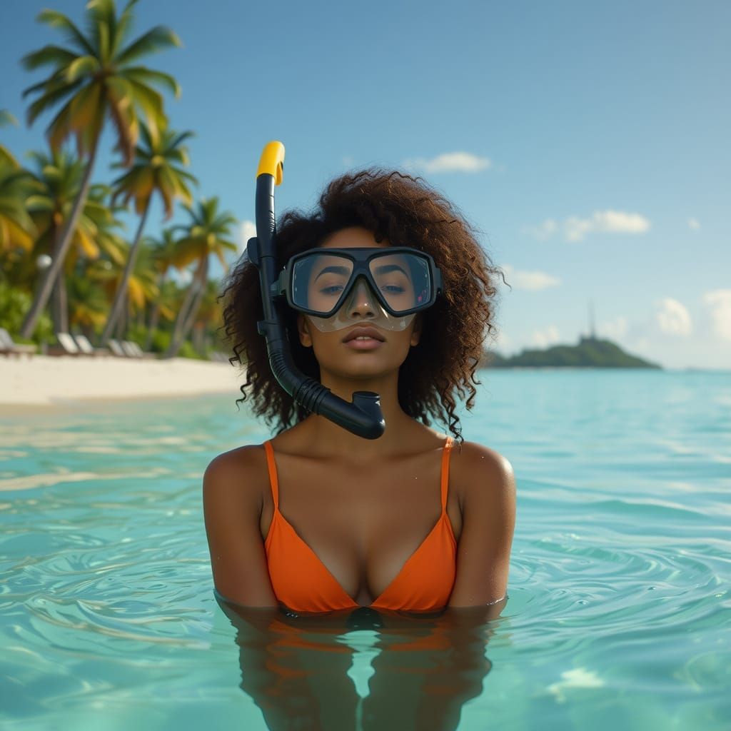 Woman Snorkeling in Tropical Caribbean Waters