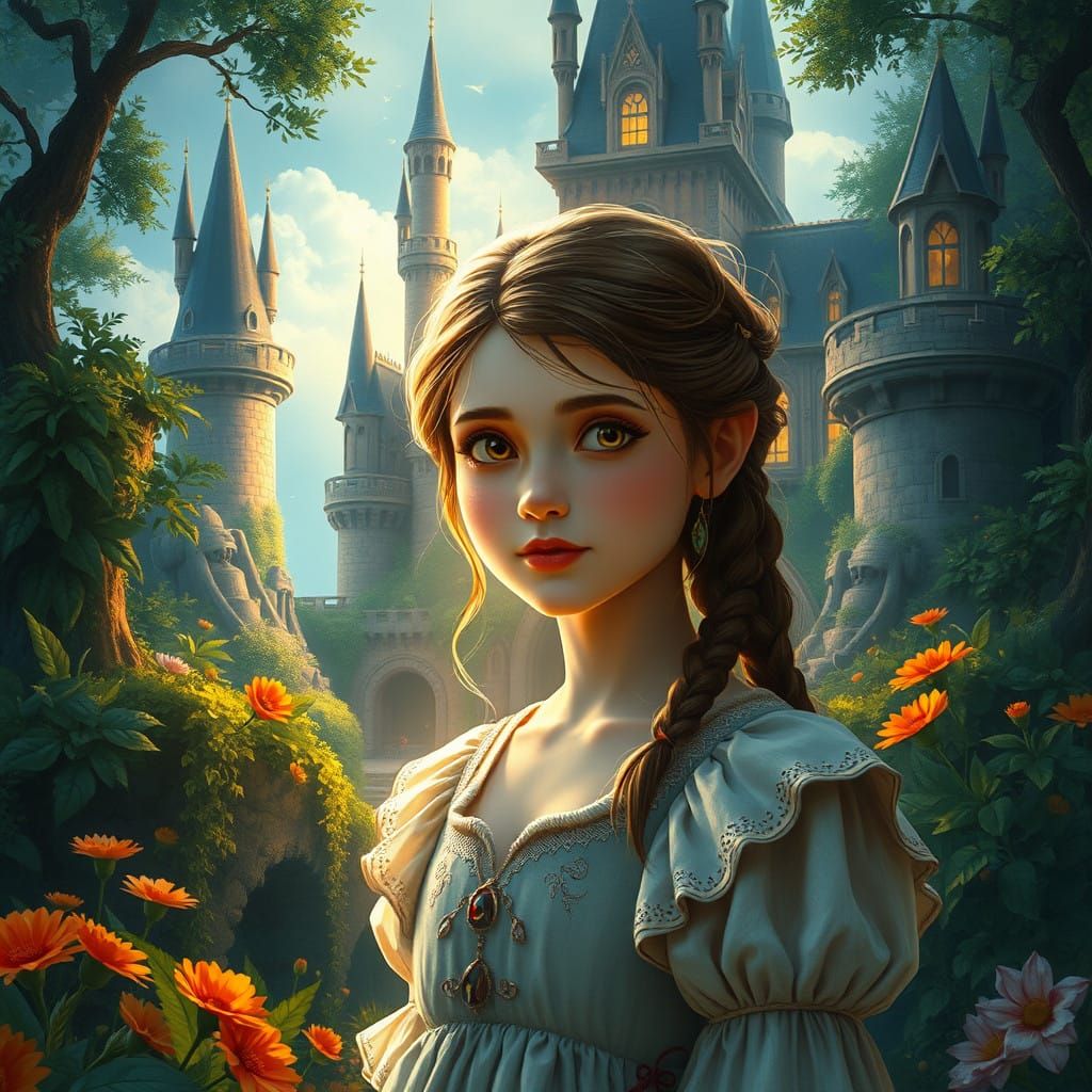 Enchanted Castle Fantasy Art in Warm Golden Light