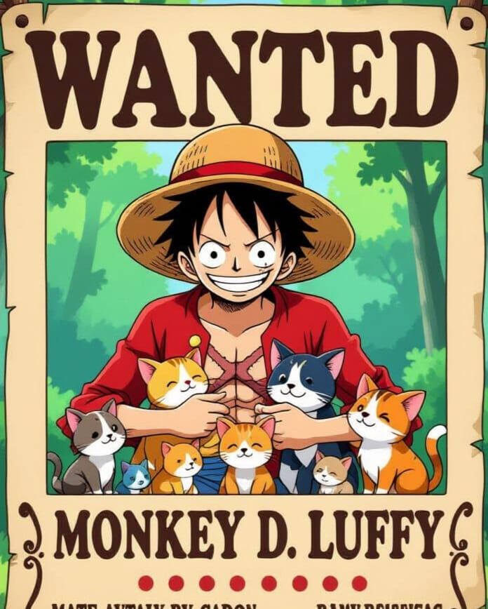 Monkey D. Luffy Wanted Poster as Retro Anime Graphic