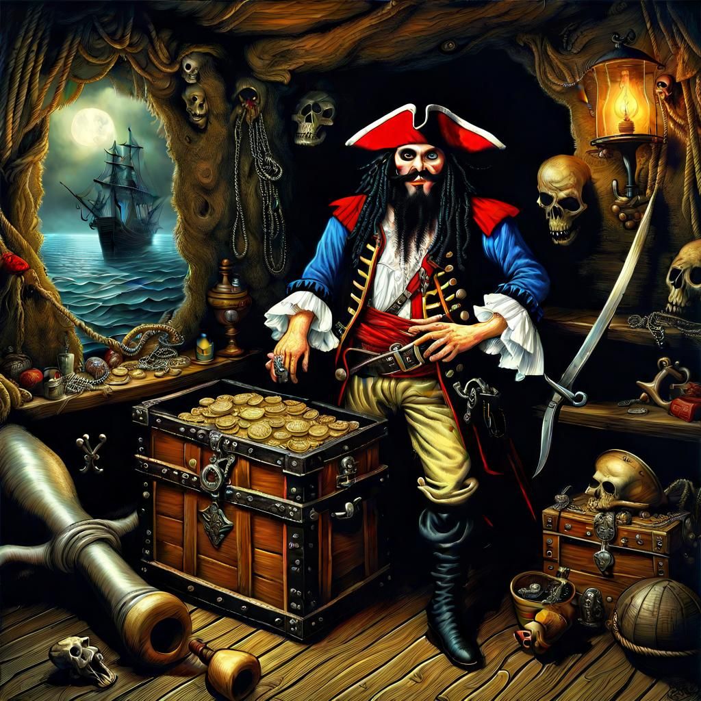 The ruler of the sea in his pirate hideout