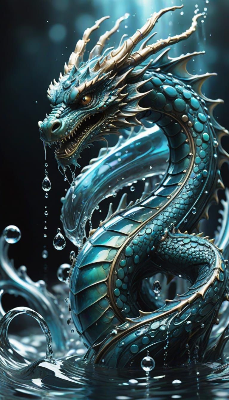 Surreal Water Dragon in Bio-Mechanical Style