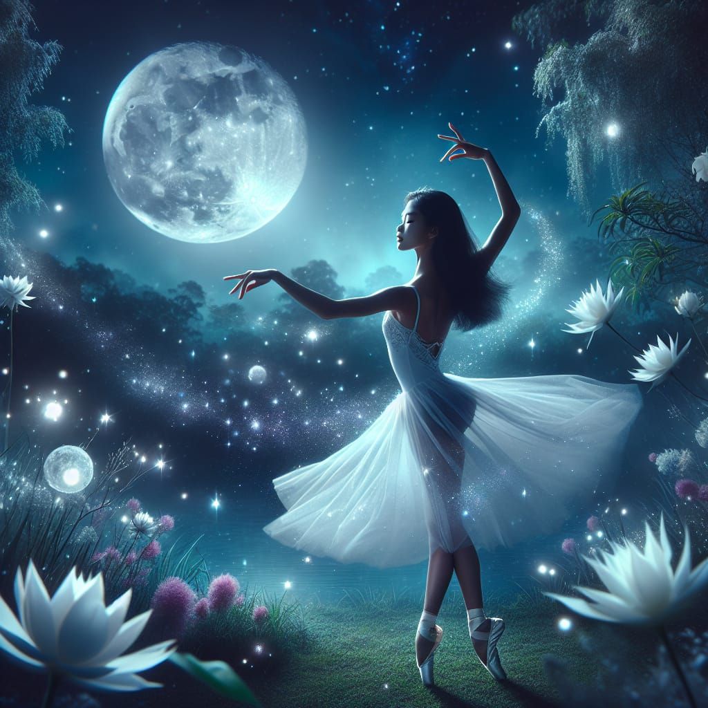 Ethereal Ballet Dancer in Moonlit Night