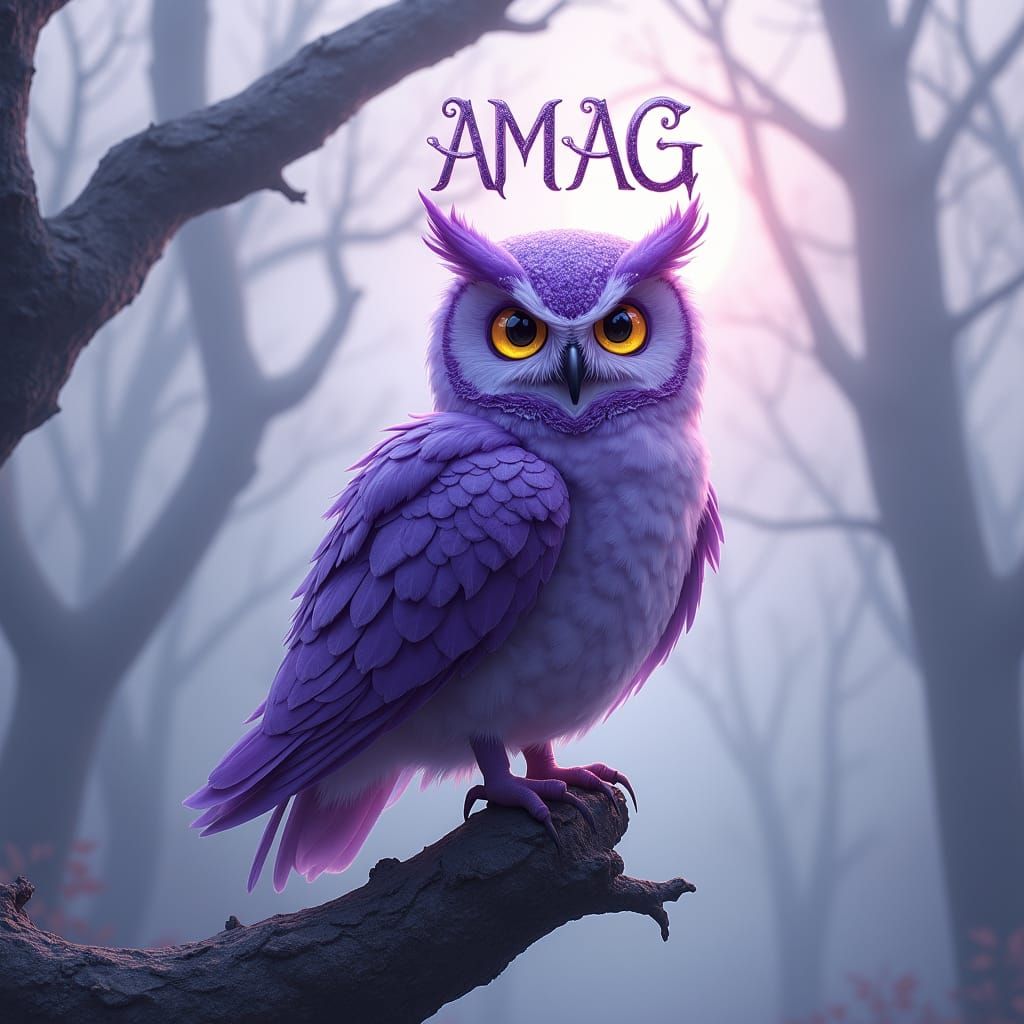 Purple Owl in Dreamlike Forest, Matte Painting