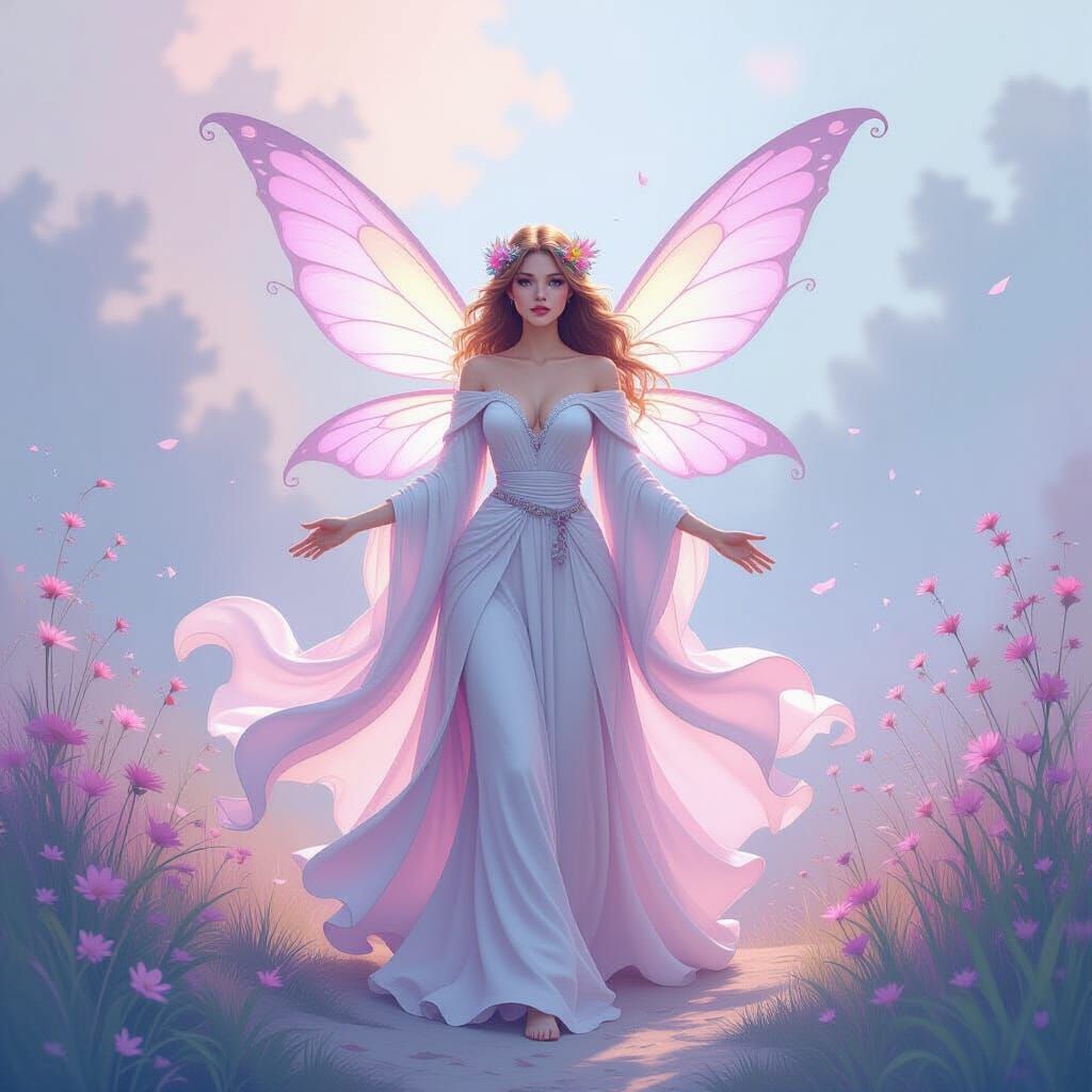 Ethereal Fairy in Pastel Gradients, Digital Art