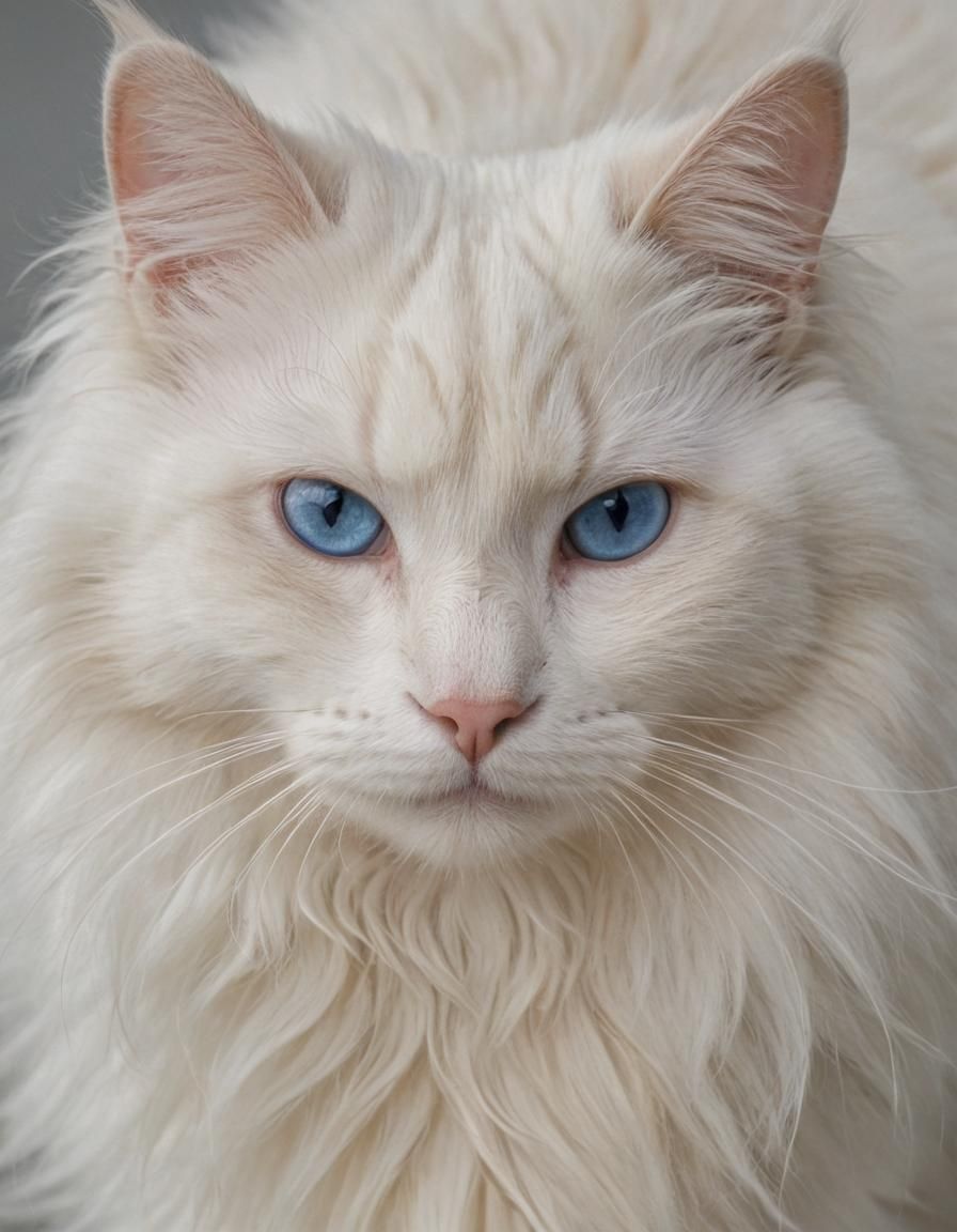 Detailed White Cat with Blue Eyes