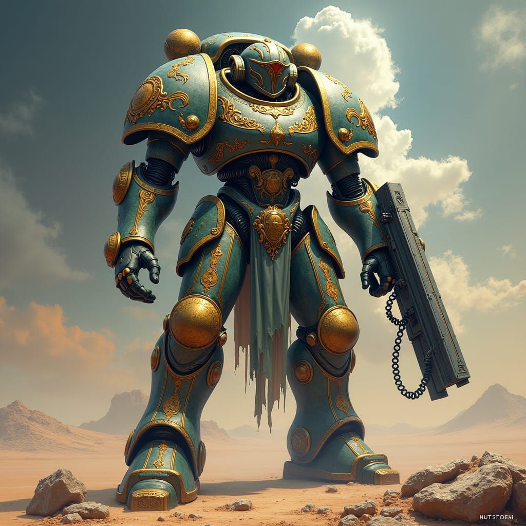 Heroic Armored Space Marine in Surreal Sci-Fi Style