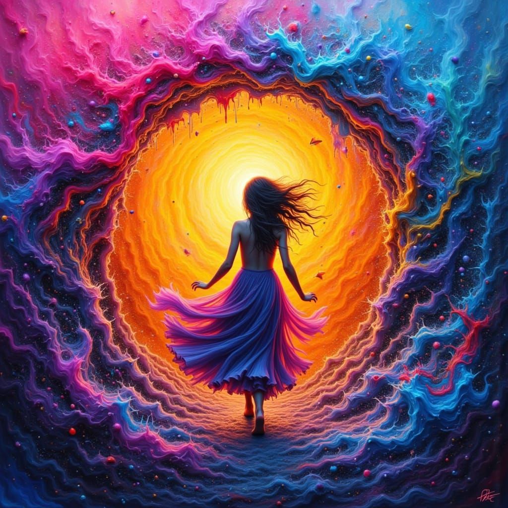 Ghostly Paintbrush Messenger Through Colorful Portal