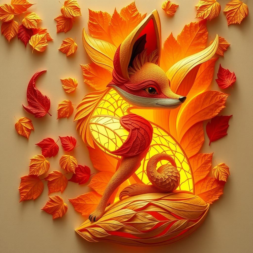 Golden Autumn Leaf Fennec Fox Sculpture