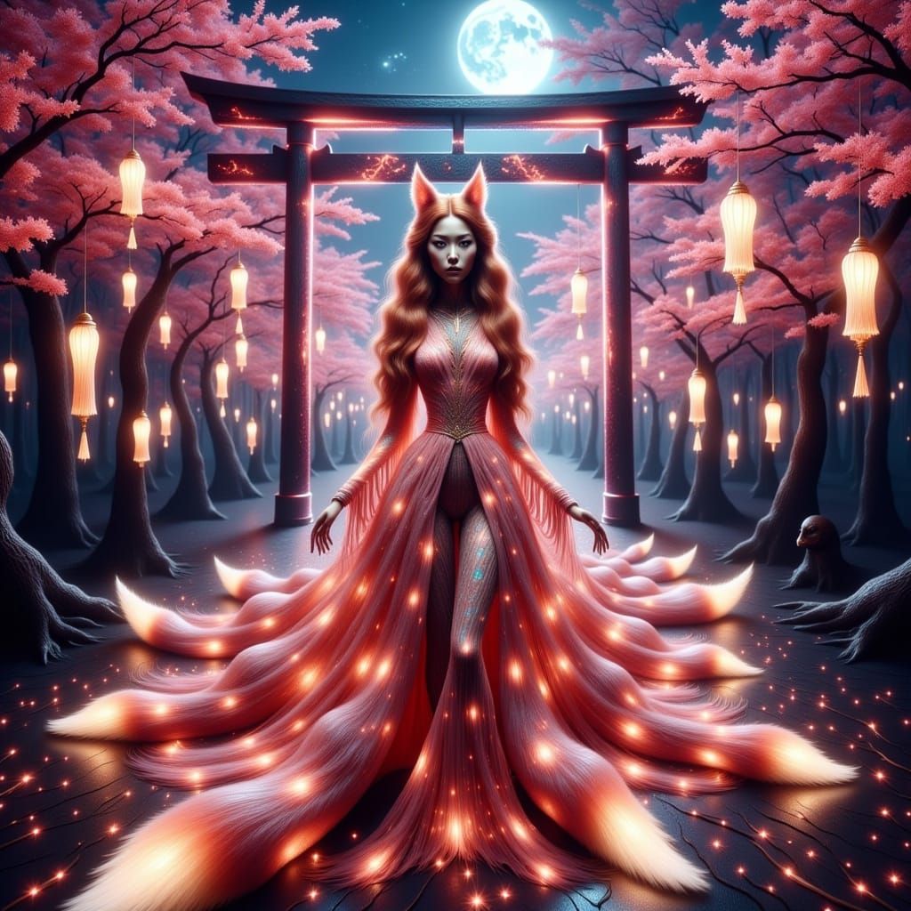 Cinematic Sci-Fi Kitsune in a Neon-Drenched City Forest