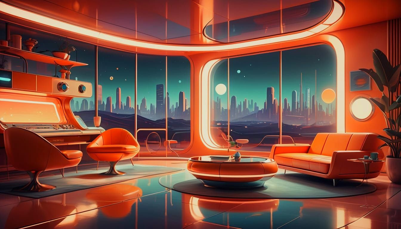 Retro-Futurist Home Interior with Solar Light