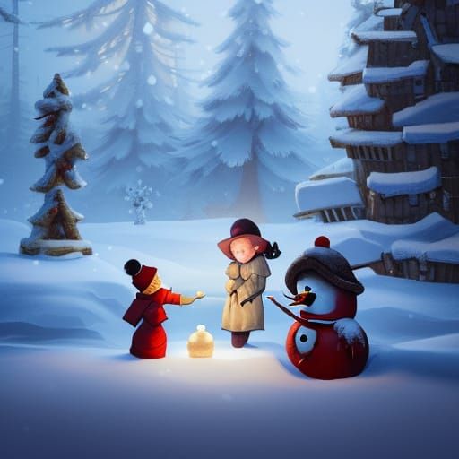 Building Snowmen in Town: Digital Illustration