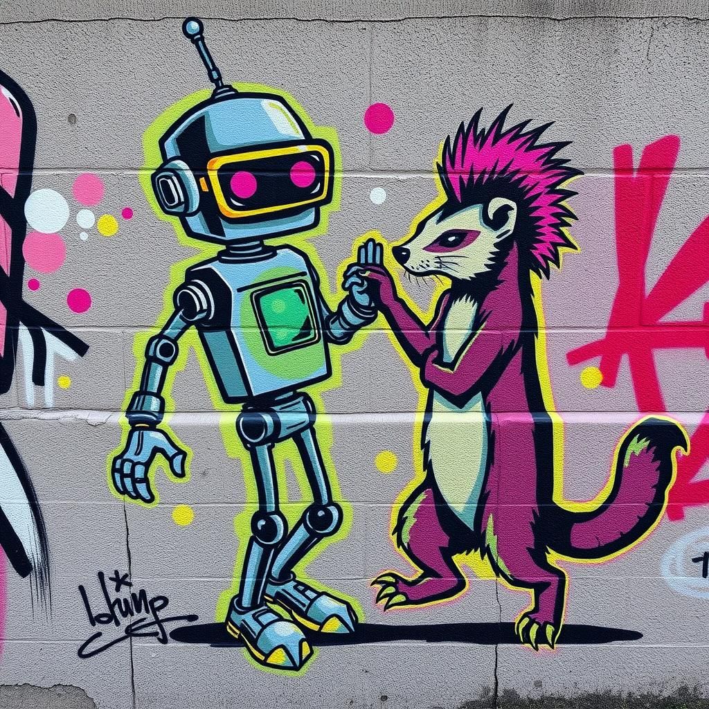 Graffiti Robot Dances With Punk Ferret